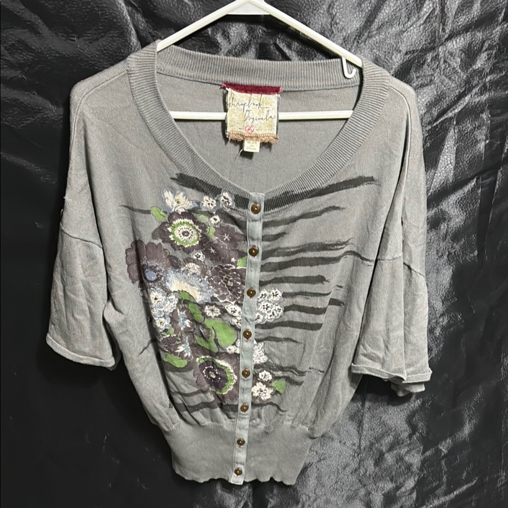 Johnny Was Gray Floral Button-Down Top